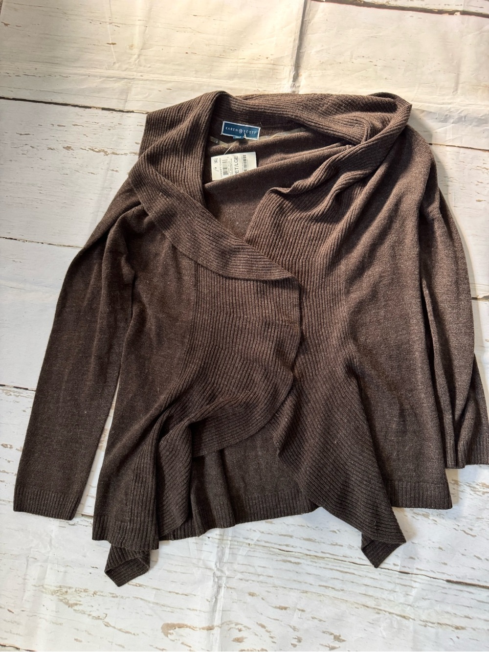 Karen Scott Chocolate Brown Draped Open-Front Cardigan